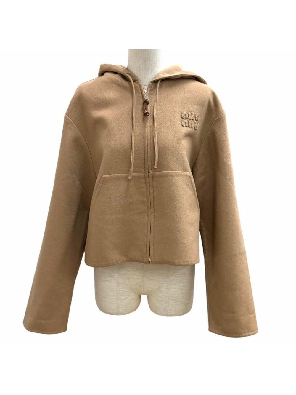 Miu Miu Wool Cashmere Blend Logo Patch Zip Up Hoodie 38